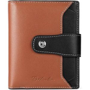 imageBOSTANTEN Women Leather Wallet RFID Blocking Small Bifold Zipper Pocket Wallet Card Case Purse with ID WindowBrownBlack