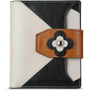 imageBOSTANTEN Women Leather Wallet RFID Blocking Small Bifold Zipper Pocket Wallet Card Case Purse with ID WindowFloral Pattern Beige