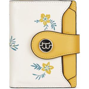 imageBOSTANTEN Women Leather Wallet RFID Blocking Small Bifold Zipper Pocket Wallet Card Case Purse with ID WindowFloral Yellow