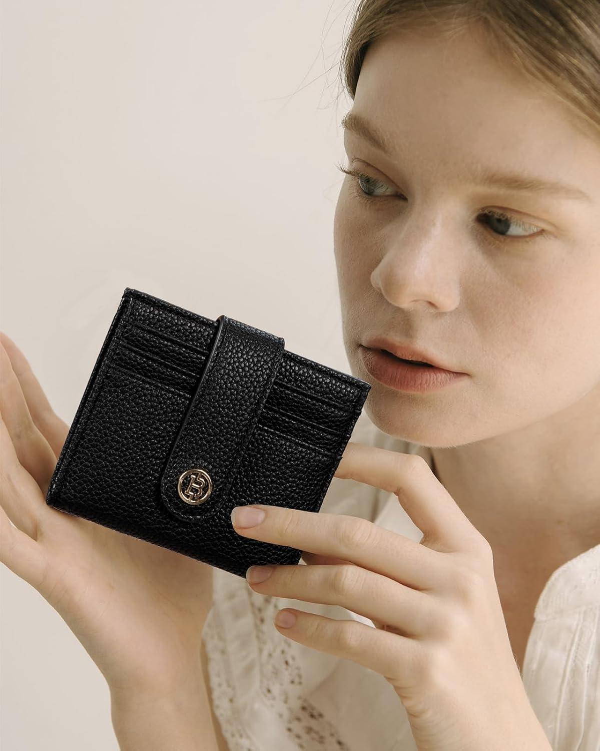 imageBOSTANTEN Slim Wallet for Women Small RFID Blocking Credit Card Holder Leather Bifold Wallets with Zipper Coin Pocket BlackBlack