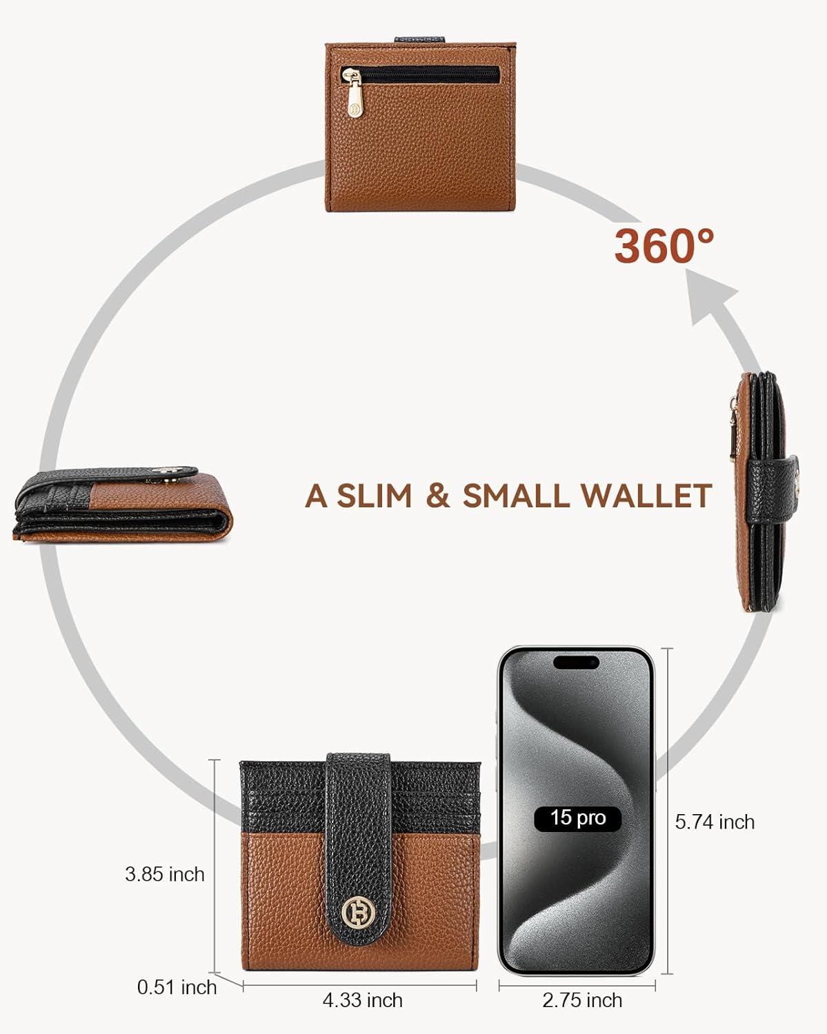 imageBOSTANTEN Slim Wallet for Women Small RFID Blocking Credit Card Holder Leather Bifold Wallets with Zipper Coin Pocket BlackBlackBrown