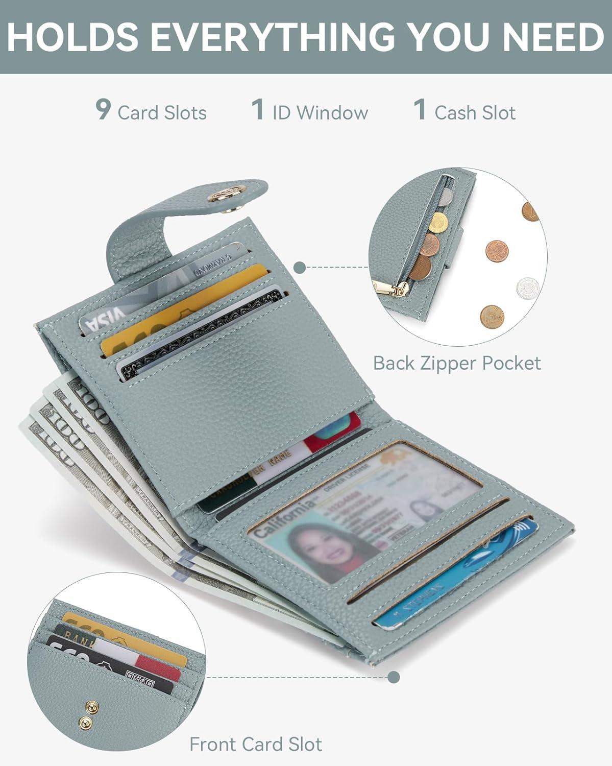 imageBOSTANTEN Slim Wallet for Women Small RFID Blocking Credit Card Holder Leather Bifold Wallets with Zipper Coin Pocket BlackBlue