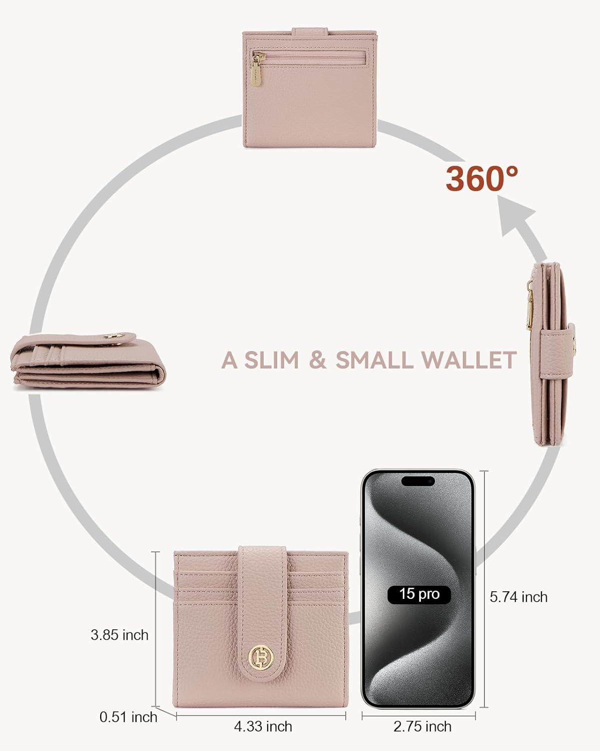 imageBOSTANTEN Slim Wallet for Women Small RFID Blocking Credit Card Holder Leather Bifold Wallets with Zipper Coin Pocket BlackPink