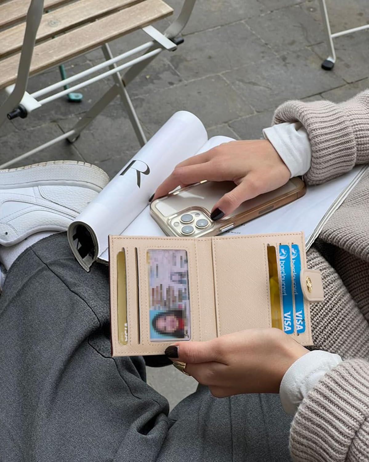 imageBOSTANTEN Slim Wallet for Women Small RFID Blocking Credit Card Holder Leather Bifold Wallets with Zipper Coin Pocket BlackRainbow Pink