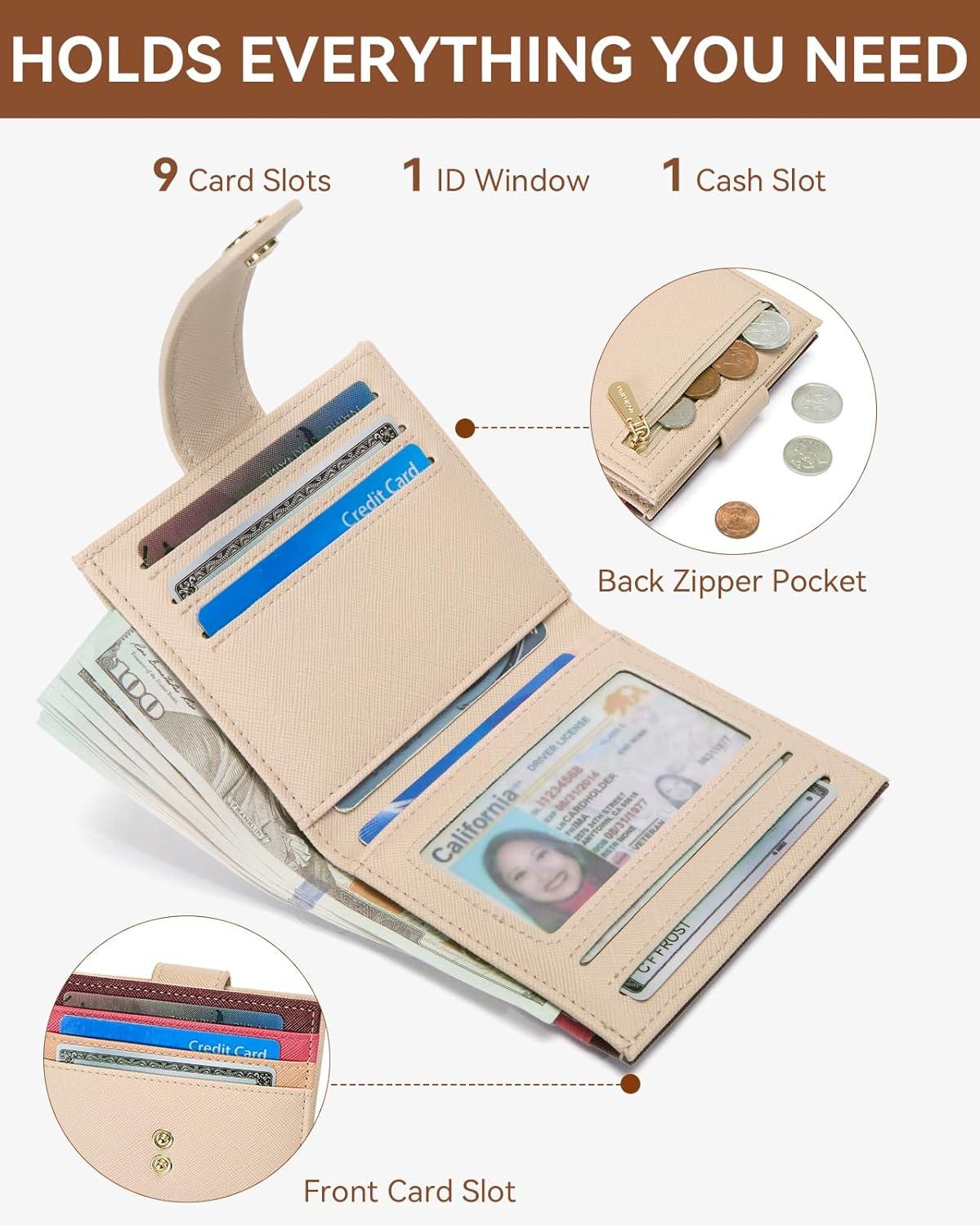 imageBOSTANTEN Slim Wallet for Women Small RFID Blocking Credit Card Holder Leather Bifold Wallets with Zipper Coin Pocket BlackRainbow Pink