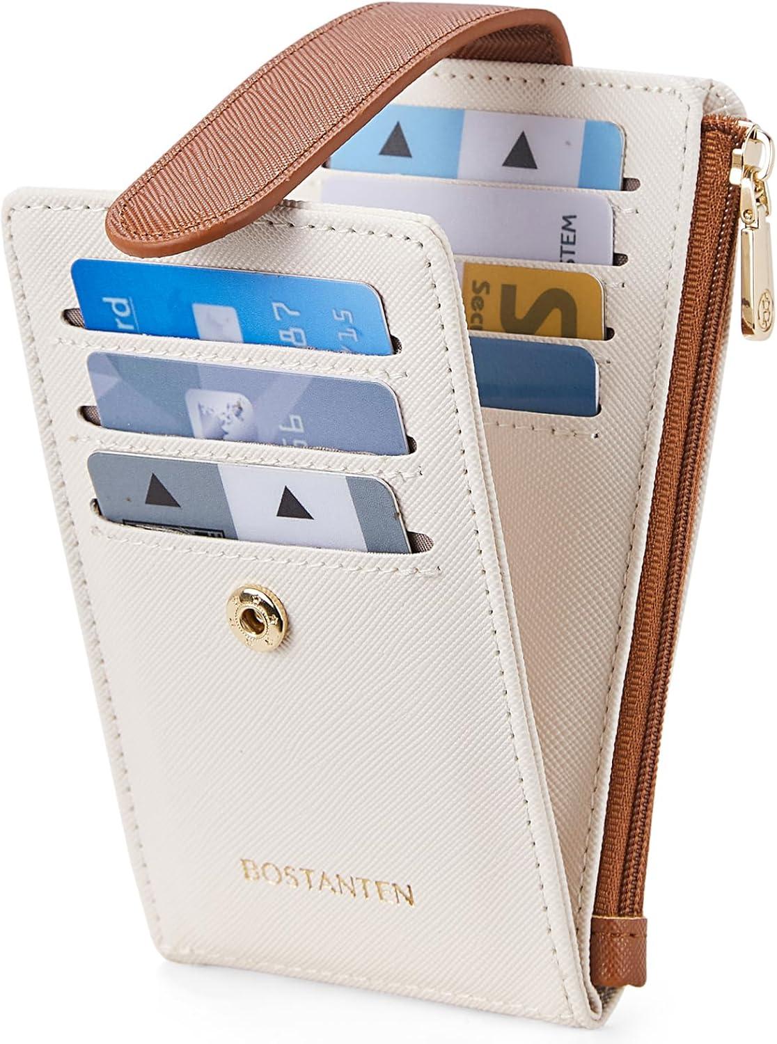 imageBOSTANTEN Slim Wallet for Women Small RFID Blocking Credit Card Holder Leather Bifold Wallets with Zipper Coin Pocket BlackSBeigeBrown