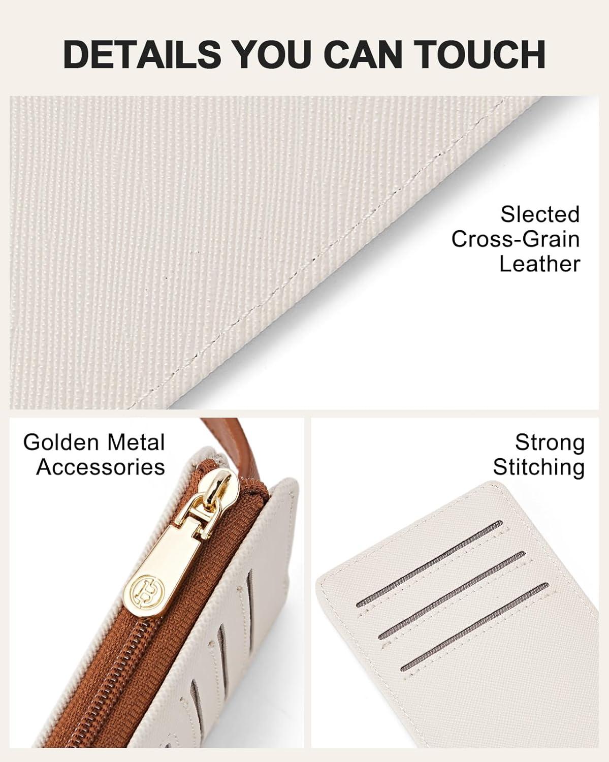 imageBOSTANTEN Slim Wallet for Women Small RFID Blocking Credit Card Holder Leather Bifold Wallets with Zipper Coin Pocket BlackSBeigeBrown