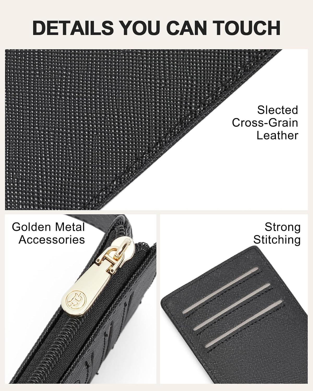 imageBOSTANTEN Slim Wallet for Women Small RFID Blocking Credit Card Holder Leather Bifold Wallets with Zipper Coin Pocket BlackSBlack