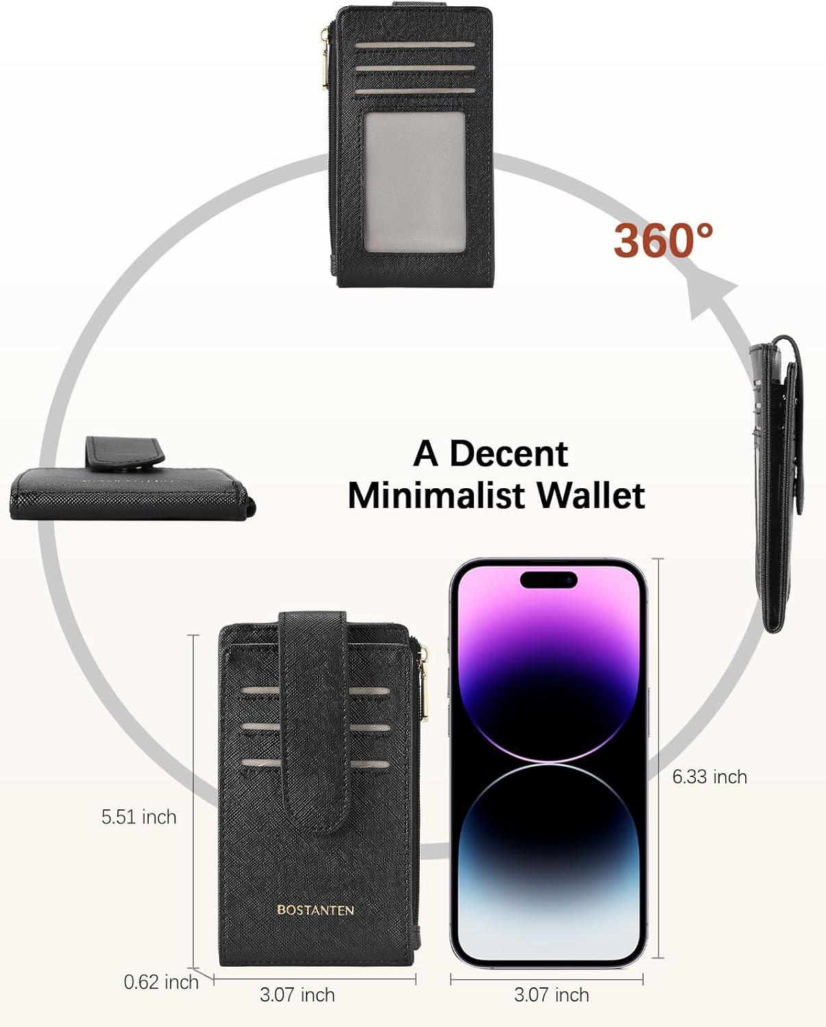 imageBOSTANTEN Slim Wallet for Women Small RFID Blocking Credit Card Holder Leather Bifold Wallets with Zipper Coin Pocket BlackSBlack