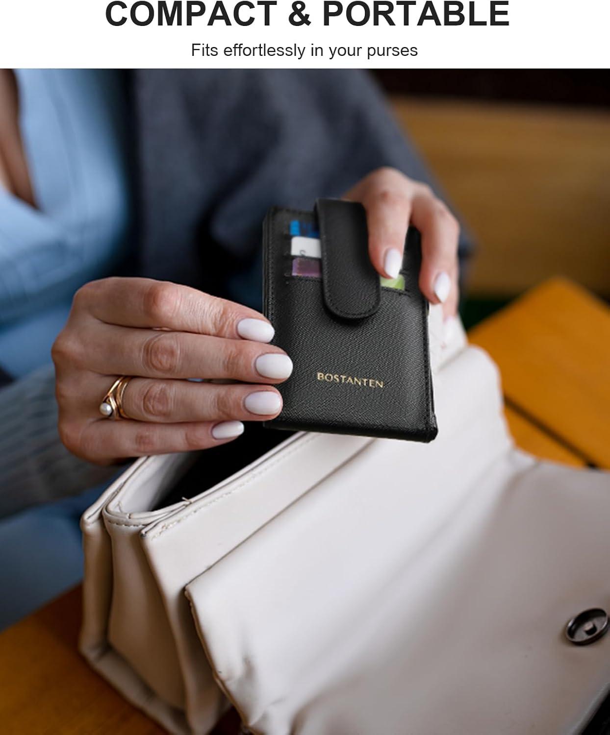 imageBOSTANTEN Slim Wallet for Women Small RFID Blocking Credit Card Holder Leather Bifold Wallets with Zipper Coin Pocket BlackSBlack