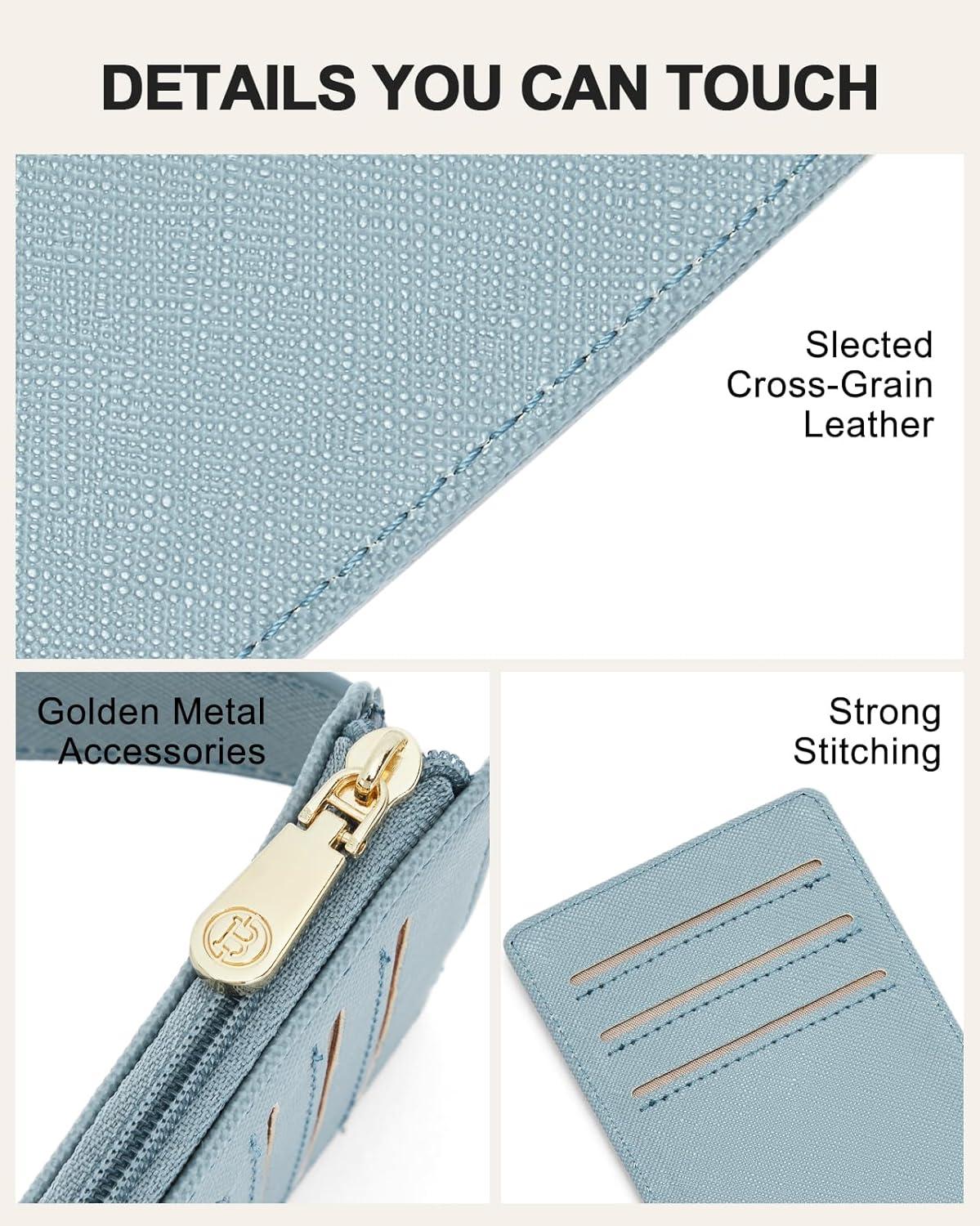 imageBOSTANTEN Slim Wallet for Women Small RFID Blocking Credit Card Holder Leather Bifold Wallets with Zipper Coin Pocket BlackSBlue