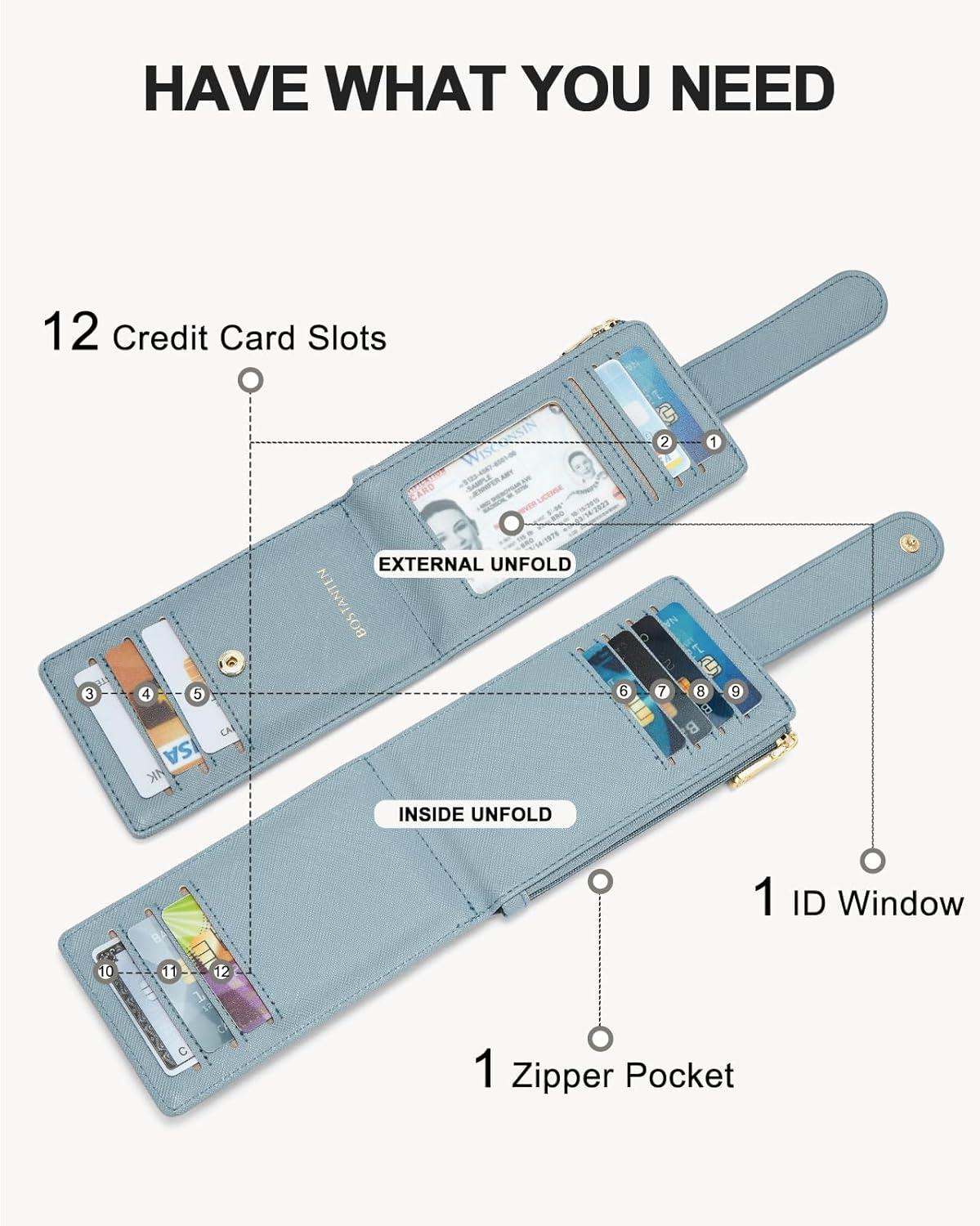 imageBOSTANTEN Slim Wallet for Women Small RFID Blocking Credit Card Holder Leather Bifold Wallets with Zipper Coin Pocket BlackSBlue