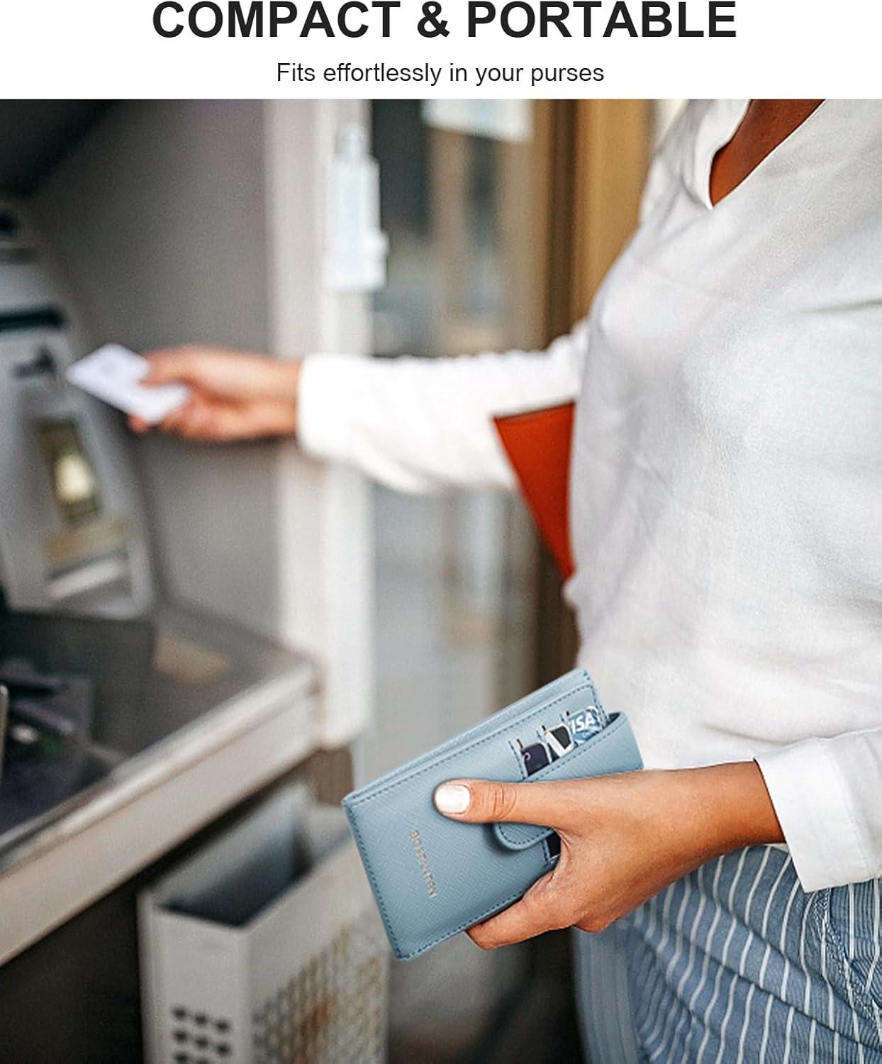 imageBOSTANTEN Slim Wallet for Women Small RFID Blocking Credit Card Holder Leather Bifold Wallets with Zipper Coin Pocket BlackSBlue