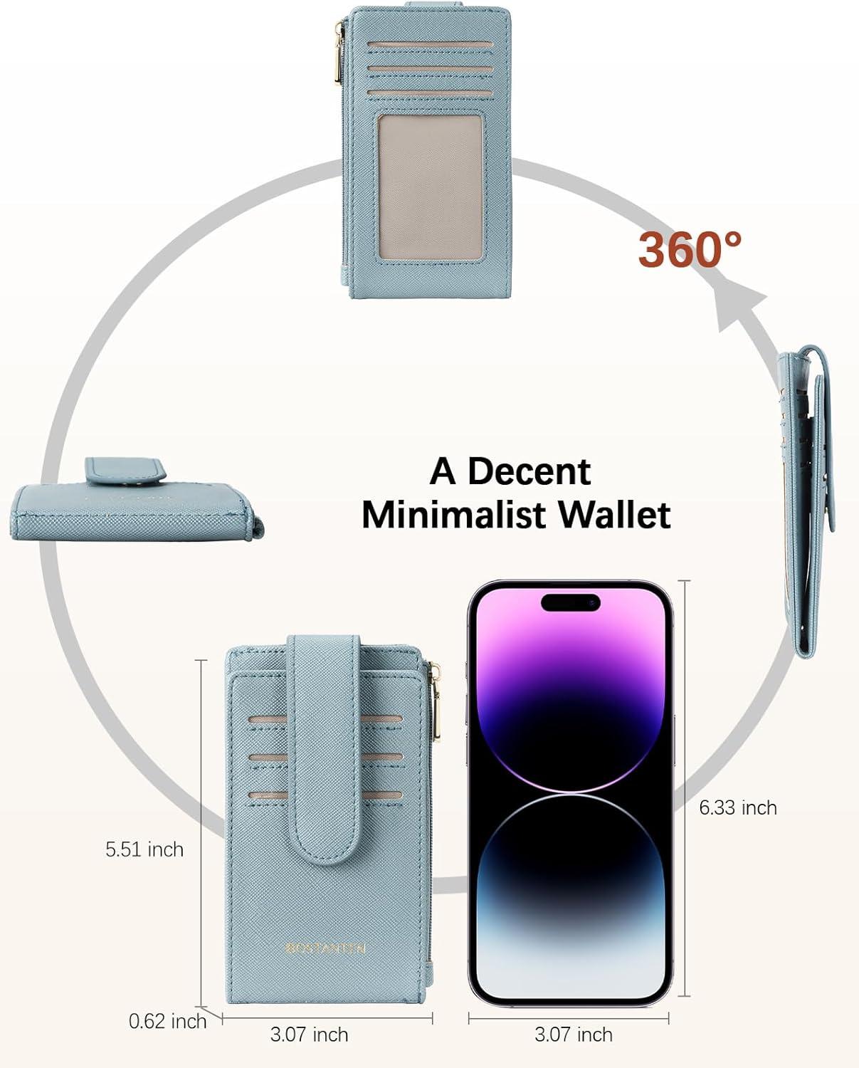 imageBOSTANTEN Slim Wallet for Women Small RFID Blocking Credit Card Holder Leather Bifold Wallets with Zipper Coin Pocket BlackSBlue