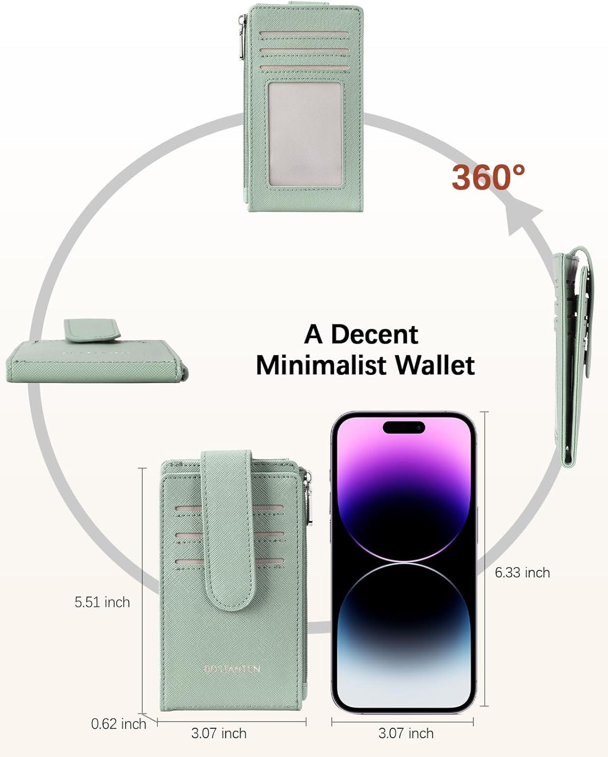 imageBOSTANTEN Slim Wallet for Women Small RFID Blocking Credit Card Holder Leather Bifold Wallets with Zipper Coin Pocket BlackSGreen