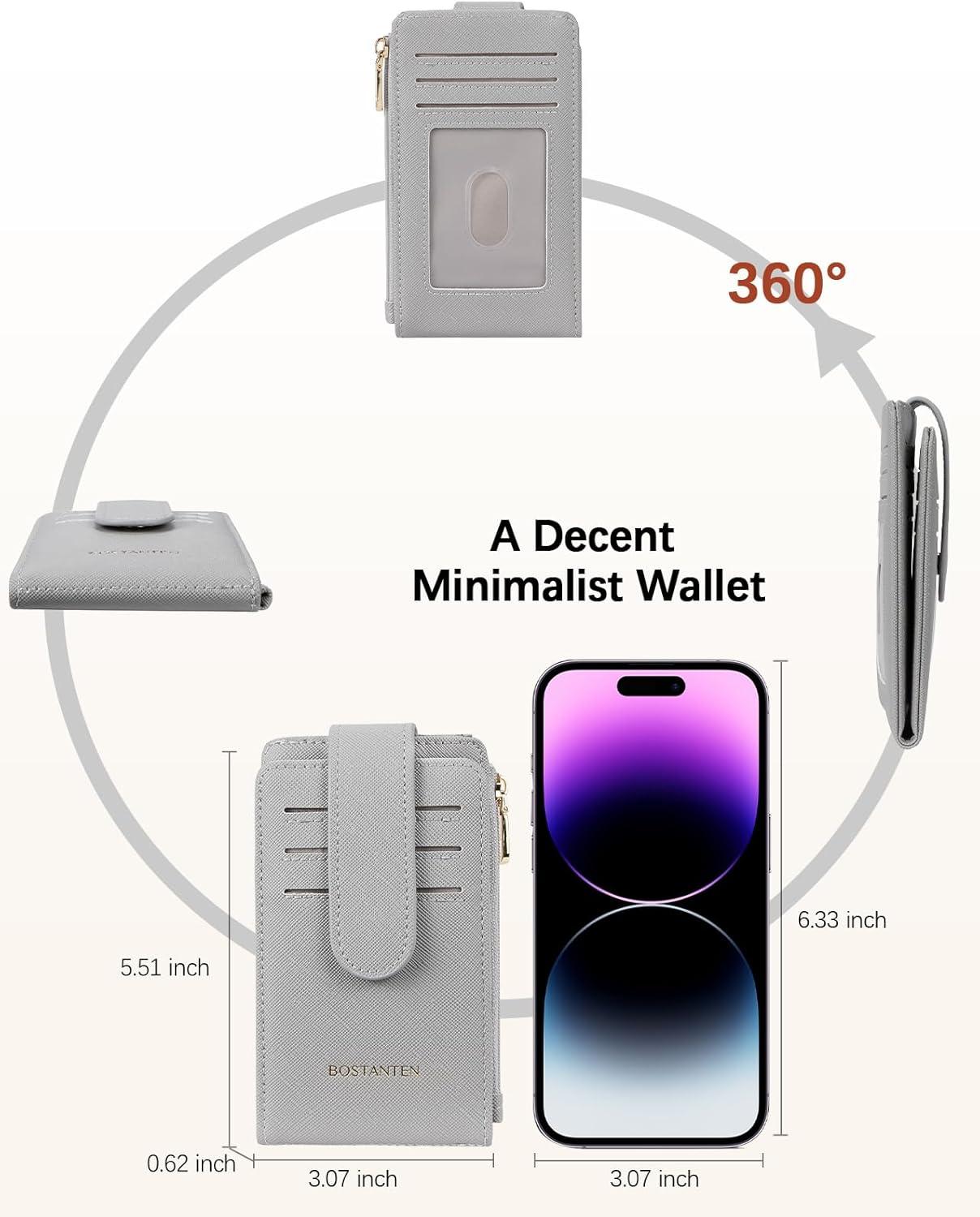 imageBOSTANTEN Slim Wallet for Women Small RFID Blocking Credit Card Holder Leather Bifold Wallets with Zipper Coin Pocket BlackSGrey