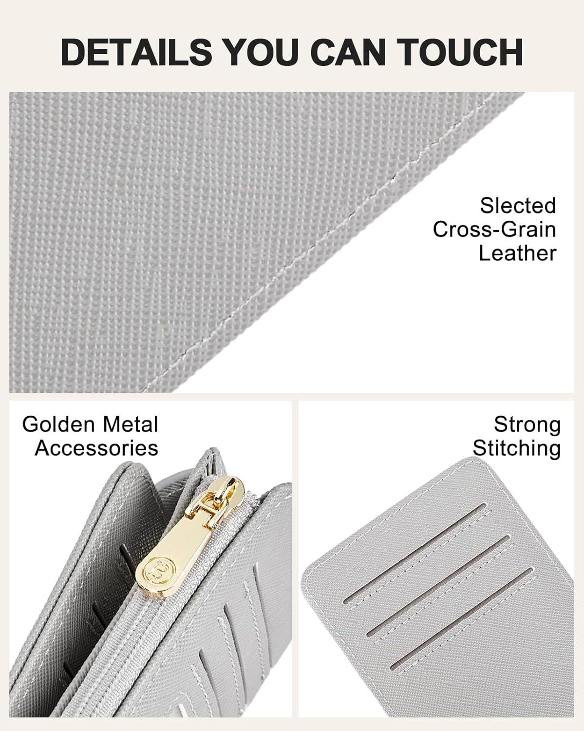 imageBOSTANTEN Slim Wallet for Women Small RFID Blocking Credit Card Holder Leather Bifold Wallets with Zipper Coin Pocket BlackSGrey