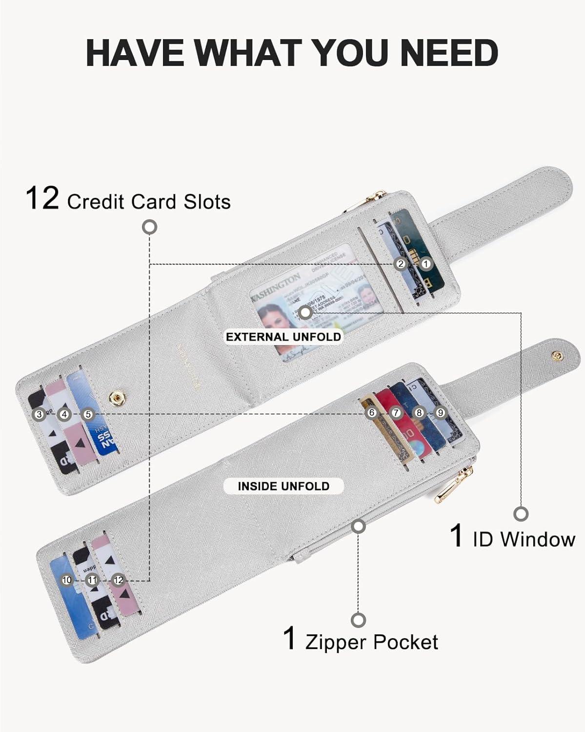 imageBOSTANTEN Slim Wallet for Women Small RFID Blocking Credit Card Holder Leather Bifold Wallets with Zipper Coin Pocket BlackSSliver