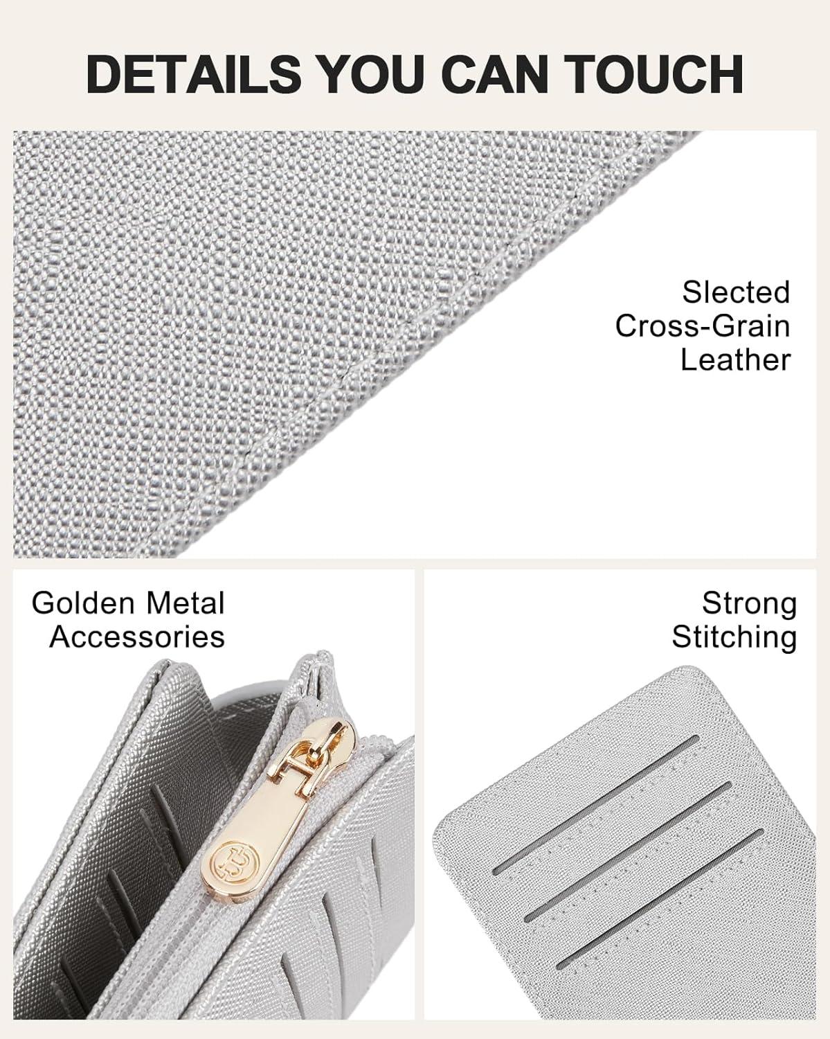 imageBOSTANTEN Slim Wallet for Women Small RFID Blocking Credit Card Holder Leather Bifold Wallets with Zipper Coin Pocket BlackSSliver