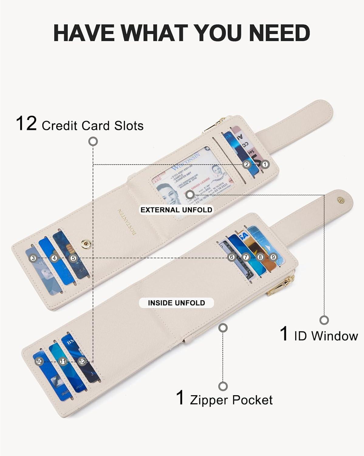 imageBOSTANTEN Slim Wallet for Women Small RFID Blocking Credit Card Holder Leather Bifold Wallets with Zipper Coin Pocket BlackSWhite