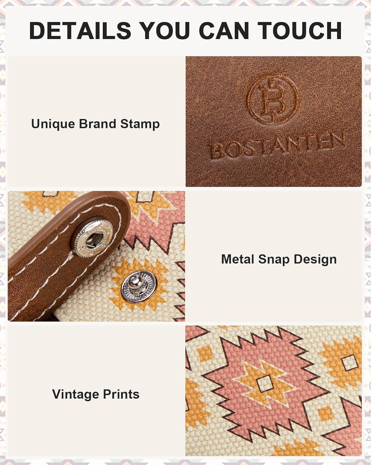 imageBOSTANTEN Slim Wallet for Women Small RFID Blocking Credit Card Holder Leather Bifold Wallets with Zipper Coin Pocket BlackVintageApricot