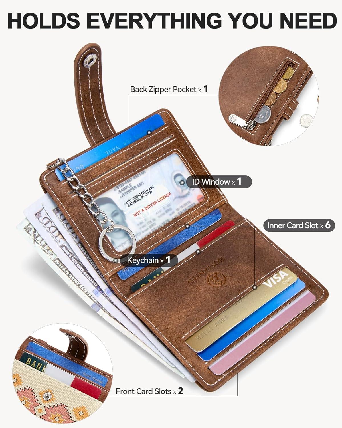 imageBOSTANTEN Slim Wallet for Women Small RFID Blocking Credit Card Holder Leather Bifold Wallets with Zipper Coin Pocket BlackVintageApricot
