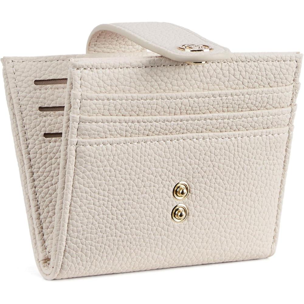 imageBOSTANTEN Slim Wallet for Women Small RFID Blocking Credit Card Holder Leather Bifold Wallets with Zipper Coin Pocket BlackBeige