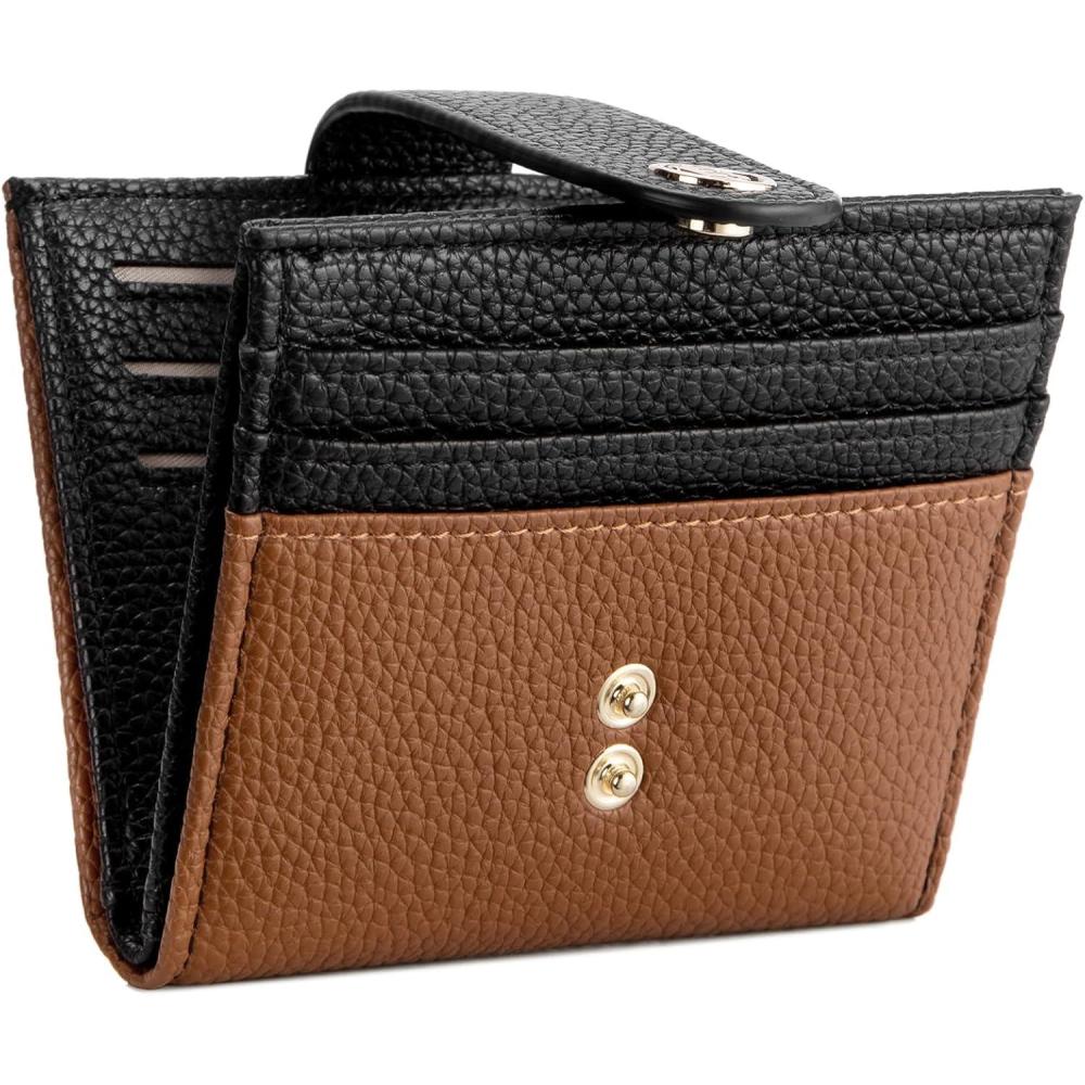 imageBOSTANTEN Slim Wallet for Women Small RFID Blocking Credit Card Holder Leather Bifold Wallets with Zipper Coin Pocket BlackBlackBrown