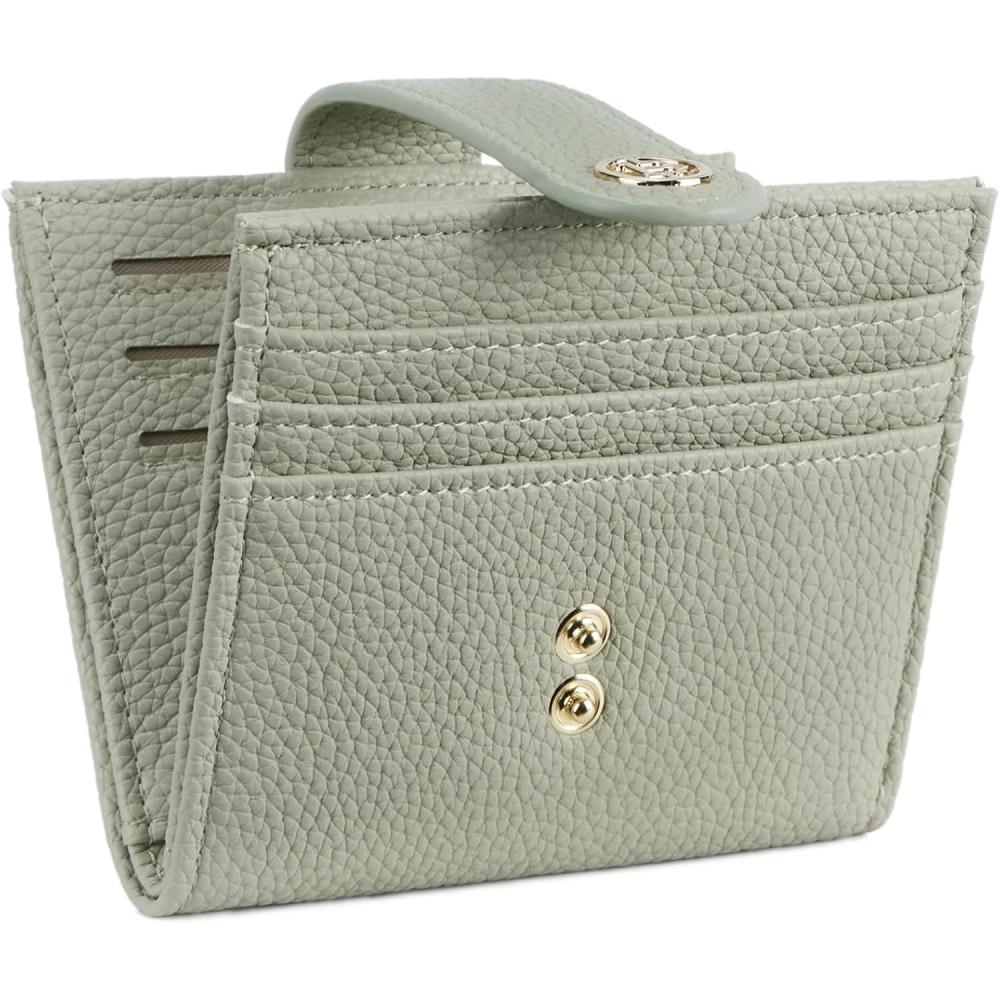 imageBOSTANTEN Slim Wallet for Women Small RFID Blocking Credit Card Holder Leather Bifold Wallets with Zipper Coin Pocket BlackLight Green