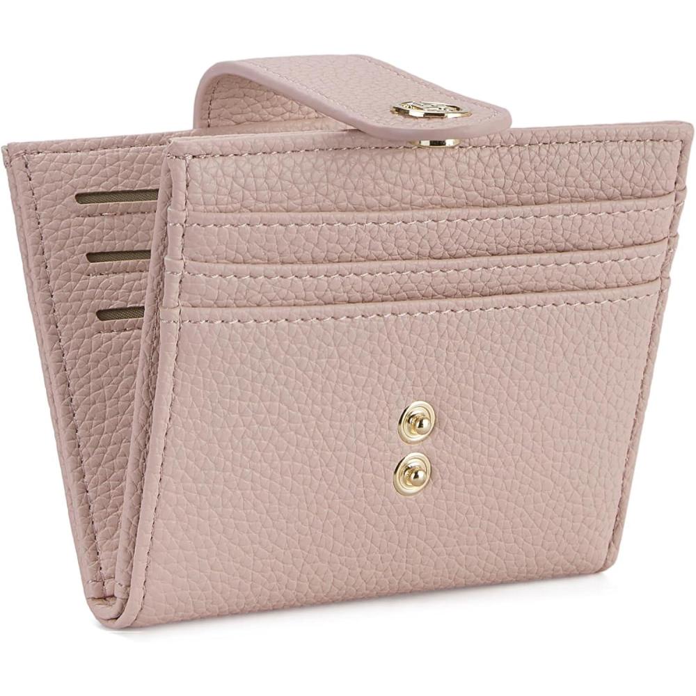 imageBOSTANTEN Slim Wallet for Women Small RFID Blocking Credit Card Holder Leather Bifold Wallets with Zipper Coin Pocket BlackPink