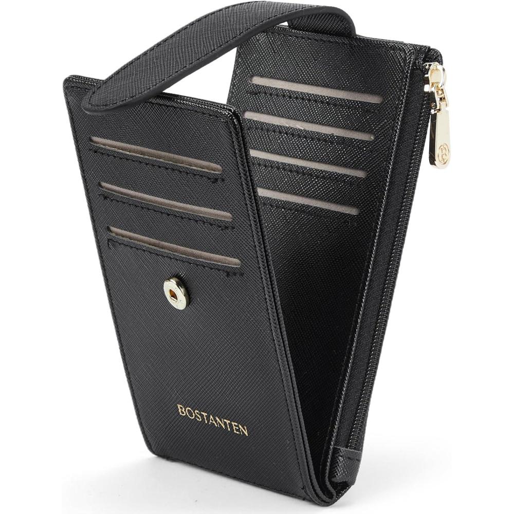 imageBOSTANTEN Slim Wallet for Women Small RFID Blocking Credit Card Holder Leather Bifold Wallets with Zipper Coin Pocket BlackSBlack