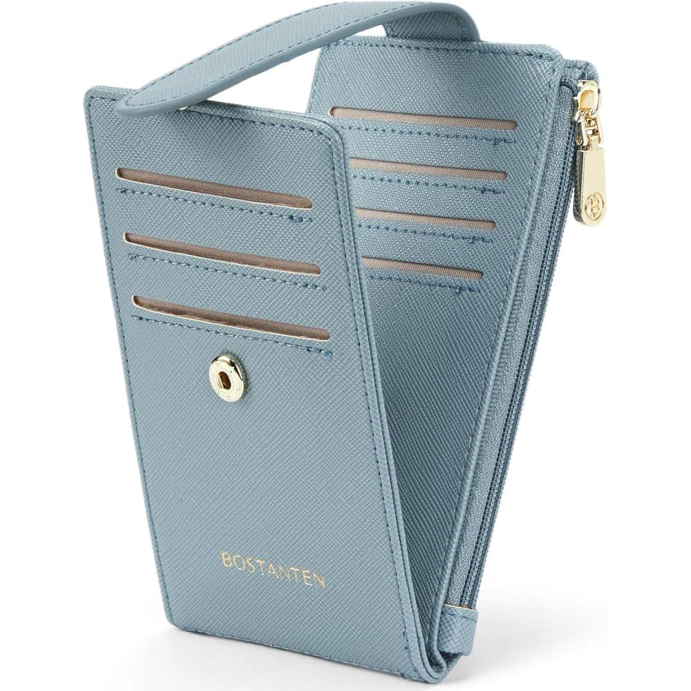 imageBOSTANTEN Slim Wallet for Women Small RFID Blocking Credit Card Holder Leather Bifold Wallets with Zipper Coin Pocket BlackSBlue