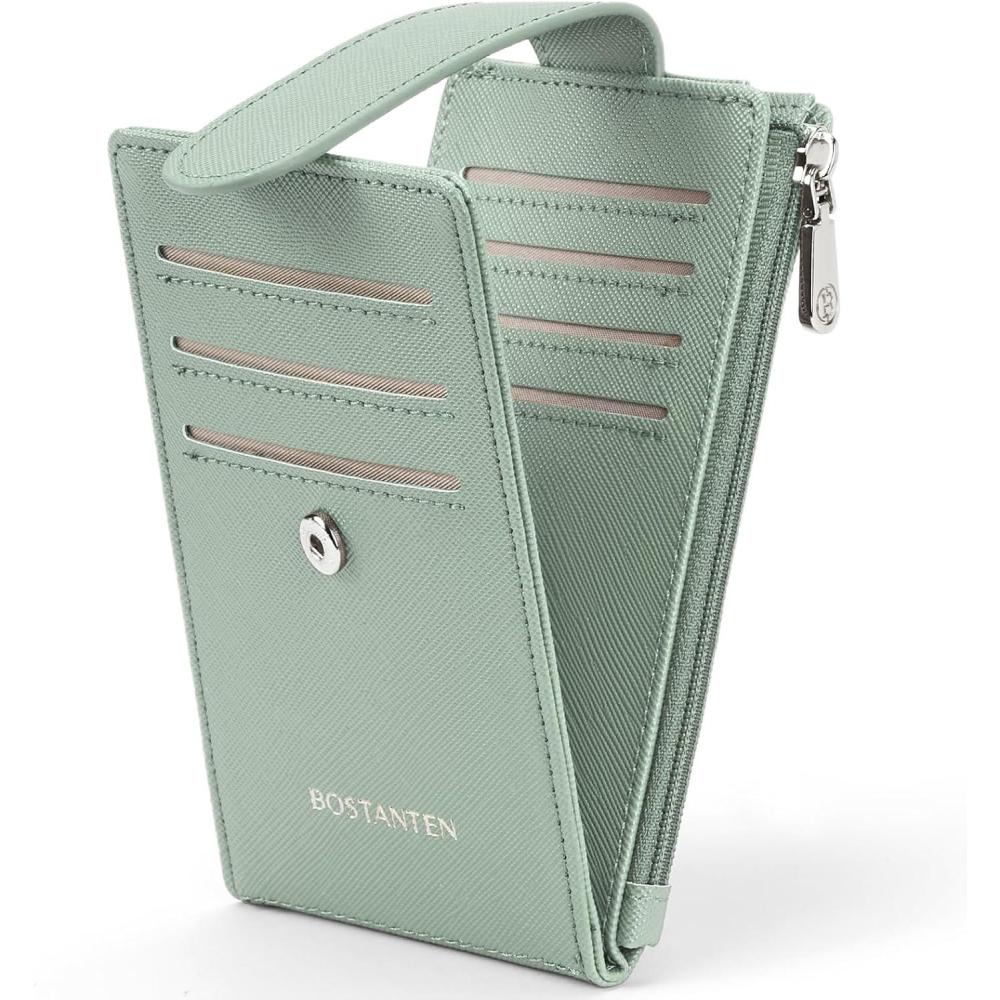imageBOSTANTEN Slim Wallet for Women Small RFID Blocking Credit Card Holder Leather Bifold Wallets with Zipper Coin Pocket BlackSGreen