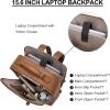 imageBOSTANTEN Leather Backpack 156 inch Laptop Bag Travel Casual Computer Backpack College Business Work Shoulder Bags with Trolley Sleeve for Women Men BrownBrown