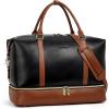 imageBOSTANTEN Weekender Bags for Women Leather Travel Duffle Bag Carry On Overnight Duffel with Shoe Compartment BeigeampampBrownABlackBrown