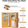 imageBOSTANTEN Womens Leather Wallets RFID Blocking Large Capacity Trifold Card Holder Ladies Phone Clutch BrownDYellow Beige