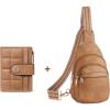 imageBOSTANTEN Small Sling Bag for Women Leather Crossbody Bags ampamp Small Wallet for Women Leather RFID Blocking Card Holder Bifold Compact Wallets With Zipper Coin Pocket Camel