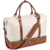 imageBOSTANTEN Weekender Bags for Women Leather Travel Duffle Bag Carry On Overnight Duffel with Shoe Compartment BeigeampampBrownABeigeBrown