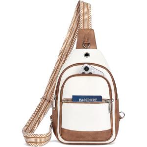 imageBOSTANTEN 7L Sling Bag For Women CrossBody Bags Large Cross Body Purse Vegan Leather Sling Backpack for Travel EssentialsBeige