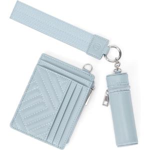 imageBOSTANTEN Card Holder Wallet RFID Slim Wallet for Women Trifold Small Wallets Woman with Zipper Coin Pocket ampamp Keychain Wristlet BeigeBlue