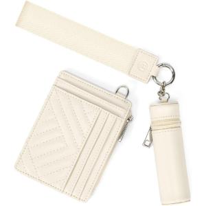imageBOSTANTEN Card Holder Wallet RFID Slim Wallet for Women Trifold Small Wallets Woman with Zipper Coin Pocket ampamp Keychain Wristlet BeigeWhite