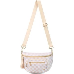 imageBOSTANTEN Checkered Bum Bag Crossbody Belt Bag for Women Cross Body Purse Fanny Waist Pack with Adjustable StrapPeach Whisper