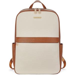 imageBOSTANTEN Genuine Leather 156 inch Laptop Backpack Purse for Women College Casual Backpack Travel Bag1dbeige With Brown