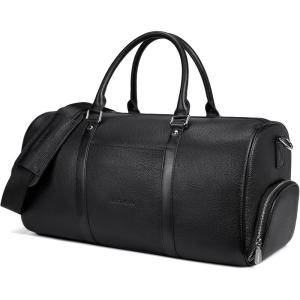 imageBOSTANTEN Genuine Leather Travel Weekender Overnight Duffel Bag Gym Sports Luggage Tote Duffle Bags for Men Medium 185quotX925quotX1050quotAblack