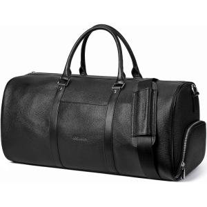 imageBOSTANTEN Genuine Leather Travel Weekender Overnight Duffel Bag Gym Sports Luggage Tote Duffle Bags for Men Medium 185quotX925quotX1050quotLargeBlack