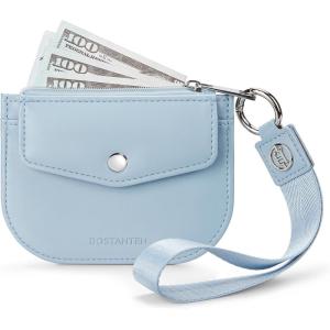 imageBOSTANTEN Keychain Wallet RFID Leather Credit Card Holder Wristlet Wallets for Women with Coin Purse  Lipstick Case BeigeBrownYBlue