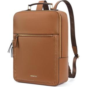 imageBOSTANTEN Leather Backpack 156 inch Laptop Bag Travel Casual Computer Backpack College Business Work Shoulder Bags with Trolley Sleeve for Women Men BrownBrown