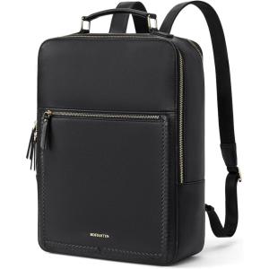 imageBOSTANTEN Leather Backpack 156 inch Laptop Bag Travel Casual Computer Backpack College Business Work Shoulder Bags with Trolley Sleeve for Women Men BrownBlack