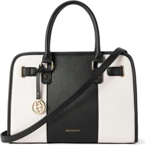 imageBOSTANTEN Leather Handbags for Women Designer Satchel Purses Top Handle Tote Work Shoulder BagsAblackbeige