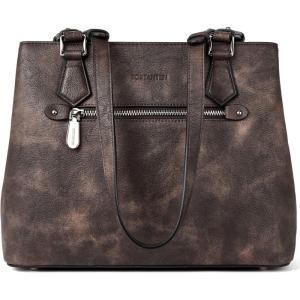 imageBOSTANTEN Leather Handbags for Women Designer Satchel Purses Top Handle Tote Work Shoulder BagsTwon Tone Coffeevegan Leather